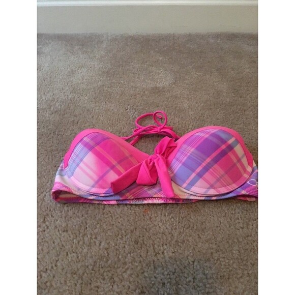 Op Other - 1pc Op Women's Plaid Swim Top Neck Back Tie Swim Pink Blue